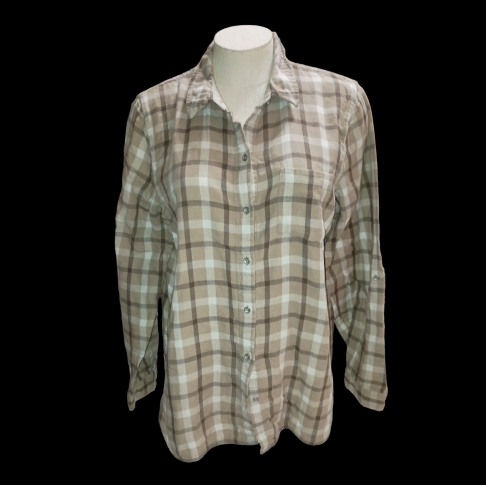 J.Jill Plaid Long Sleeve or 3/4 Roll Tab Sleeves Flannel Shirt Size L